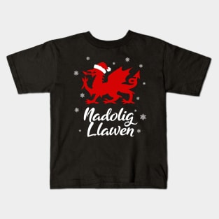 Nadolig Llawen Wales Welsh Cymru Merry Christmas Dragon Kids T-Shirt